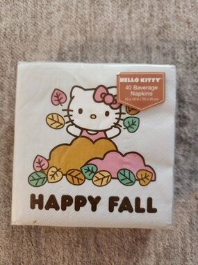 Hello Kitty Fall Beverage Napkins -  Pink, Gold, Green